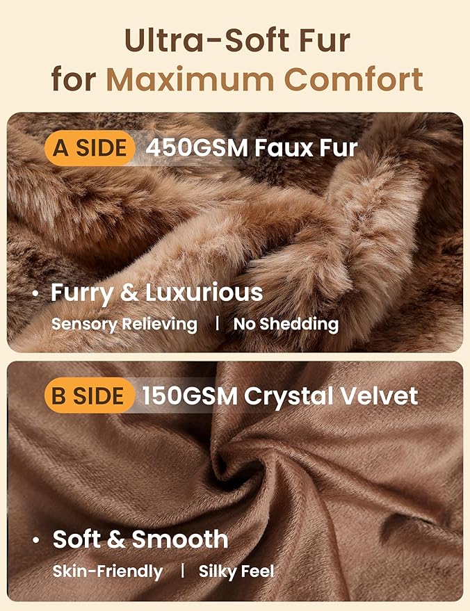 ZonLi Fluffy Faux Rabbit Fur Brown Body Pillow, Side Sleep Body Pillow with Washable Cover, Adjustable Memory Foam Fill，20x54 Long Pillow for Adults Girls & Kids