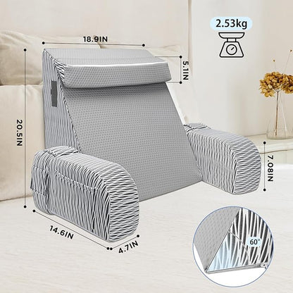 Reading Pillow for Sitting in Bed Adult - Back Pillow for Bed Sitting up, Backrest Support Pillow for Lounging/Reading/Gaming/Resting/Watching TV, Bedrest, Stripe
