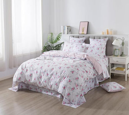 FADFAY Rose Duvet Cover Set Twin XL College Dorm Bedding Vintage Pink Floral Girls Bedding 100% Cotton Soft Breathable Comforter Cover with Hidden Zipper Closure 3Pcs, Twin XL Size for Dorm Room