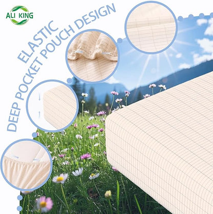 Ali King Grounding Sheets - Full XL Size, Soft Cotton with Silver Fiber, 15'' Deep Pocket Earth Grounding Fitted Bed Sheets for Improved Sleep (Beige, Full XL 54''*80''*15'')