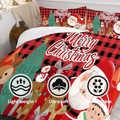 Christmas Comforter Set Queen Size Plaid Bedding Sets for Kids Boys Girls Bedroom Xmas Gift Christmas Festival Quilt Set,1 Comforter + 2 Pillow Cases