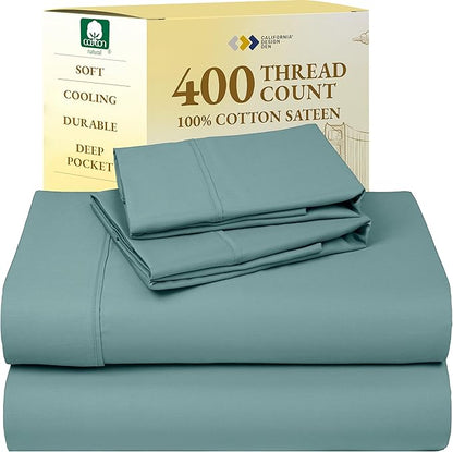 California Design Den Full Size Bed Sheets Set - Soft 400 Thread Count Sateen, Natural 100% Cotton Sheets with Deep Pockets, Breathable, and Durable Bedding Set - Teal