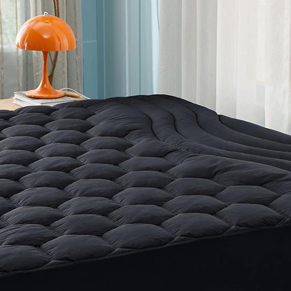 Bedsure Black King Mattress Pad - Quilted Fitted Mattress Topper Protector with 8-21 Inches Deep Pocket, Noiseless Breathable Bed Cover Padded, Machine Washable, Black,78x80 Inches