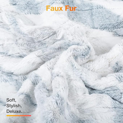 WOOMER Heated Blanket Twin Size 62" x 84", Electric Blanket with 0.5-12 Hours Timer & 10 Heating Levels, ETL Certified, Marble Blue Double-Sided Faux Fur, Over-Heat Protect, Machine Washable