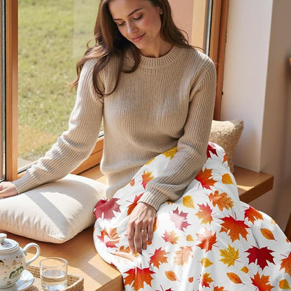 Fall Leaf Throw Autumn Blanket Fall Birthday Gift for Women Mom Girls Thanksgiving Halloween Fall Leaves Throw for Couch Sofa Bed Chair 60"x80"