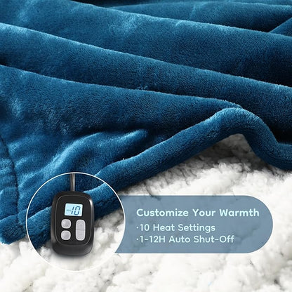 Electric Heated Blanket Full Size - 72"x84", Soft Flannel Heating Blanket, 10 Heating Levels, 1-12 H Auto Shut Off, Breathable Warm and Washable for Bed, Lake Blue