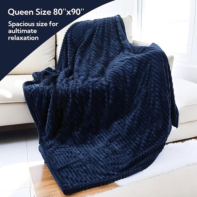 Heated Electric Blanket Queen Size 84''x90'', Dual Controller Soft Flannel with 10 Heat Settings 1-12 Hour Auto Off Large Blanket for Bed - Navy