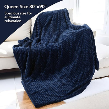Heated Electric Blanket Queen Size 84''x90'', Dual Controller Soft Flannel with 10 Heat Settings 1-12 Hour Auto Off Large Blanket for Bed - Navy