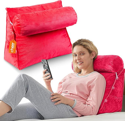 Cheer Collection Reading Wedge Pillow – TV Pillow with Adjustable Bolster Pillow, Memory Foam Back Support for Couch & Bed, Pillow Chair for Bed, Reading Pillows for Adults & Kids, Hot Pink
