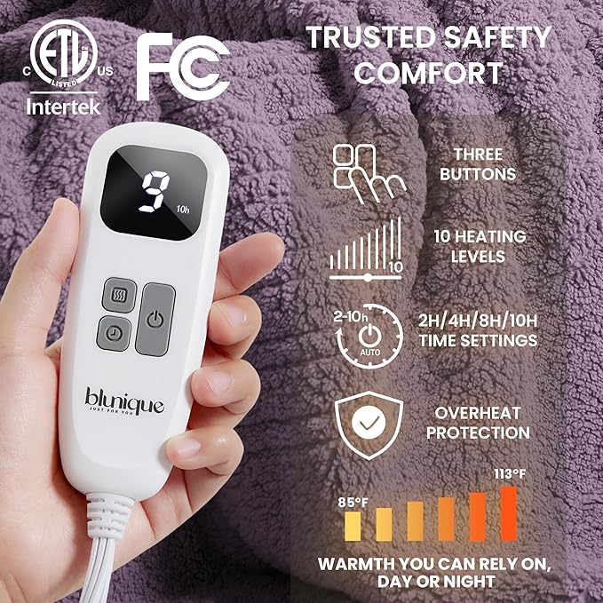 Heated Blanket Electric Blanket Full - Fast Heating Blanket Throw Double Sided Sherpa Ultra Soft Cozy with 10 Heating Levels & 2-10 Hours Auto Off, Mashine Washable, 72 x 84 Inches, Purple