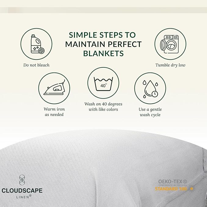 Cloud Scape Linen 100% Cotton Blanket Queen Size - Heavy and Soft, Season, Winter Cozy Thermal Blanket, Herringbone Weave, Best Gift for Women, fits Full Size Bed, 92x92, White