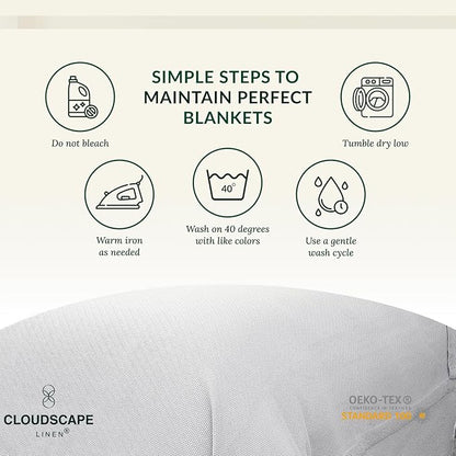 Cloud Scape Linen Herringbone Cotton Twin Blanket for Couch, Bed,Sofa, Home Decor, Soft, Weighted, All-Season, Winter Bed Blanket, Best Gift Idea, 68 x92, White