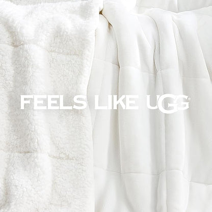 UGG Nita Throw Blanket Soft Reversible Plush Throw for Couch or Bed Washable Warm Fluffy Blanket for College Dorm Essentials and Bedding with Down Alternative Fill, 50-inch x 70-inch, White Snow