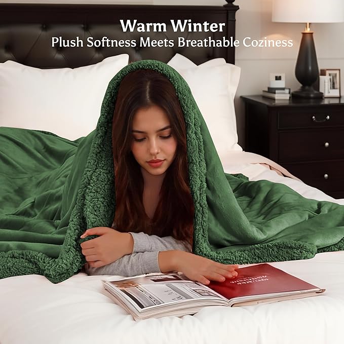 Heated Blanket Full Size Electric Blanket 72" x 84" with 5 Levels Heating & 10Hs Auto Off, Silky Microplush Flannel & Warm Sherpa Fabric, Machine Washable, Great Christmas Birthday Gifts, Green
