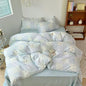 BuLuTu Luxury Muslin Cotton Duvet Cover Set Twin Size, Light Blue Striped Floral Duvet Covers Breathable Comfy Bedding Comforter Cover for Summer, Zipper Closure, Machine Wash