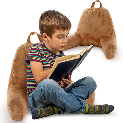 Cheer Collection Reading Pillow with Arms – Portable Bed Pillow for Sitting Up & Support, Foam-Filled Back Rest Pillow for Sitting in Bed & Couch, Machine Washable, Brown