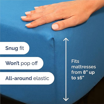Split King Bed Sheet Set - 7 Piece Split King Bed Sheet Set - Soft Hotel Luxury Bedding - Cooling, Comfy & Breathable - 1 Flat & 1 Fitted & 4 Pillowcases w/ Deep Pockets - Wrinkle Free - Denim Blue