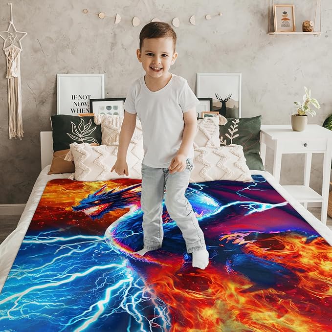 Dragon Blanket Boys Dragon Gift for Kids, 30x40 Inches Comfy Lightweight Throw Blankets for Sofa Chair Bed Office Home Decor