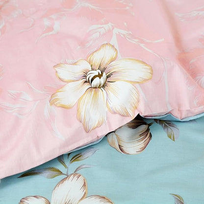 FADFAY Shabby Floral Duvet Cover Set Farmhouse Bedding Blue Cotton Summer Bedding with Hidden Zipper Closure 3 Pieces, 1duvet Cover & 2pillowcases (Full Size, Simple Style)