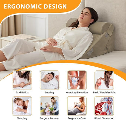 3PCS Wedge Pillow Set for After Surgery, Adjustable 9&12 Inch Bed Wedge Pillow for Sleeping, Incline Pillow Wedge for Headboard, Post Surgery, Acid Reflux, Neck&Back Support, Plush Brown