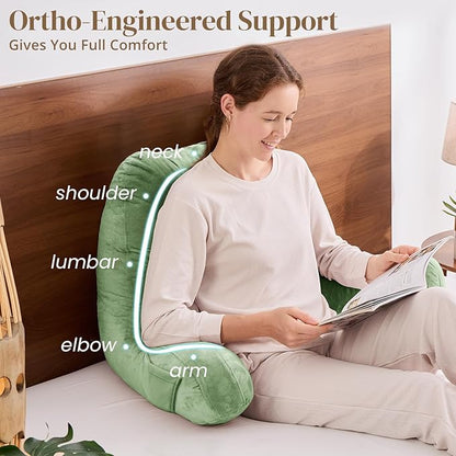 Sasttie Reading Pillow, Pillows for Reading or Relaxing – Ergonomic Support for Head, Neck, Back, and Lumbar, 23-Inch, Sage Green