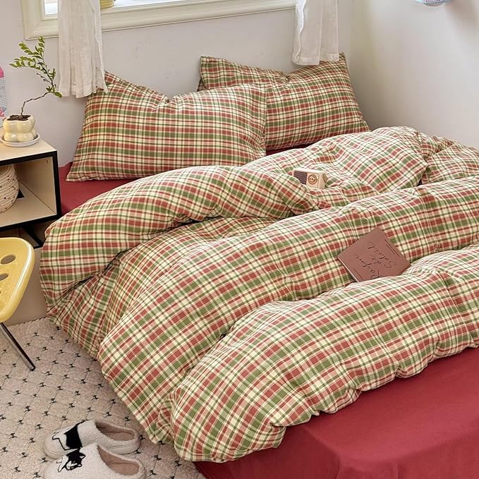 BuLuTu Muslin Duvet Cover Twin, Striped Pattern Duvet Cover Set Linen Like Gauze Cotton Quilt Cover with 2 Pillowcases, Soft Breathable Kids Bedding Set,Zipper & 8 Corner Ties