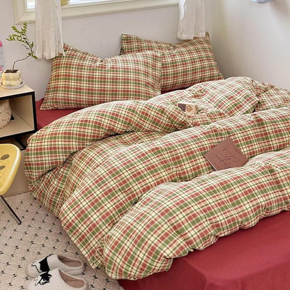 BuLuTu Muslin Duvet Cover Twin, Striped Pattern Duvet Cover Set Linen Like Gauze Cotton Quilt Cover with 2 Pillowcases, Soft Breathable Kids Bedding Set,Zipper & 8 Corner Ties