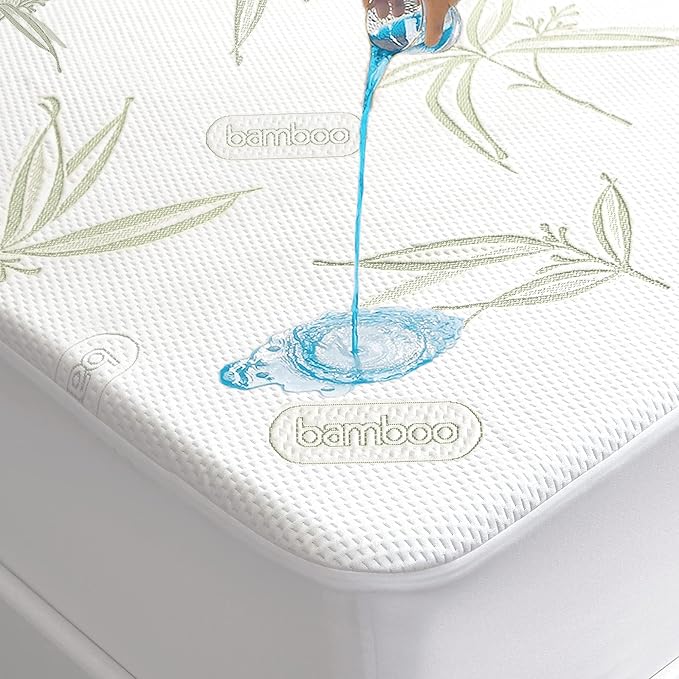 King Size Waterproof Mattress Protector, Premium Cooling Viscose from Bamboo Mattress Pad, Breathable, Noiseless, Cooling & Machine-Washable Bed Cover with 21" Deep Pocket