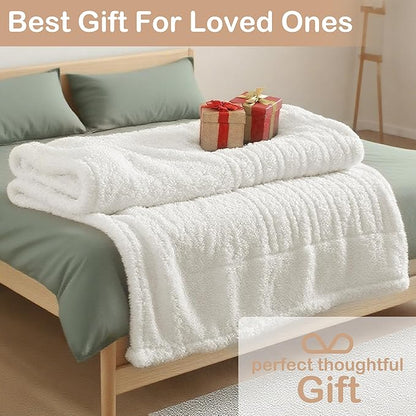 Electric Heated Blanket Queen Size 84"×90" Dual Control, 6 Heating Settings & 1-10H Auto Off, Heating Double Sided Plush Sherpa, Fast Heating, Machine Washable White
