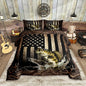 Vintage American Flag Comforter Set Full Size,3D Bass Fish Bedding Set,Hunting Fishing Teens Quilt Set for Kids Boys Adult Room Decor,Rustic Farmhouse Wooden Striped Duvet Insert,Black Brown