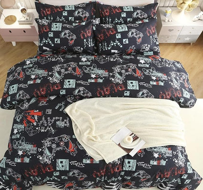 SDY 7PCS Game Console Comforter Set Queen Size Cute Printed Gamer Comforter Set for Toddler,Girls Boys and Kids, Gaming Comforter,with Comforter, Flat Sheet, Fitted Sheet and Pillowcases & Shams