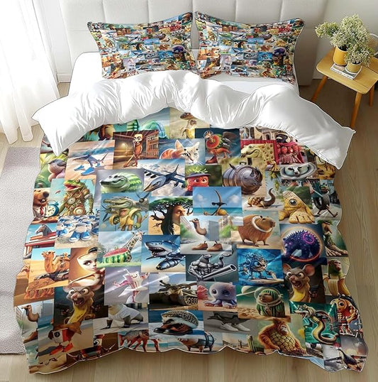 Funny Fusion Animals Bedding Set,Fusion Animals Duvet Cover Twin Full Queen King Set for Kids Boys Bed Decor Gifts (Color 3,Full (80" x 90"))