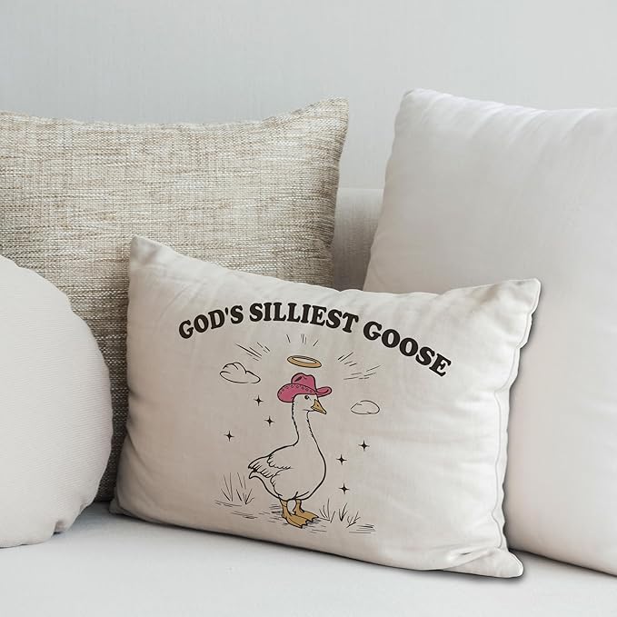 God's Silliest Goose Funny Christian Pillow Covers 12x20, Christian Room Decor, Western Pink Cowgirl Hat Silly Goose Decorative Lumbar Pillow Covers for Home Bedroom Living Room