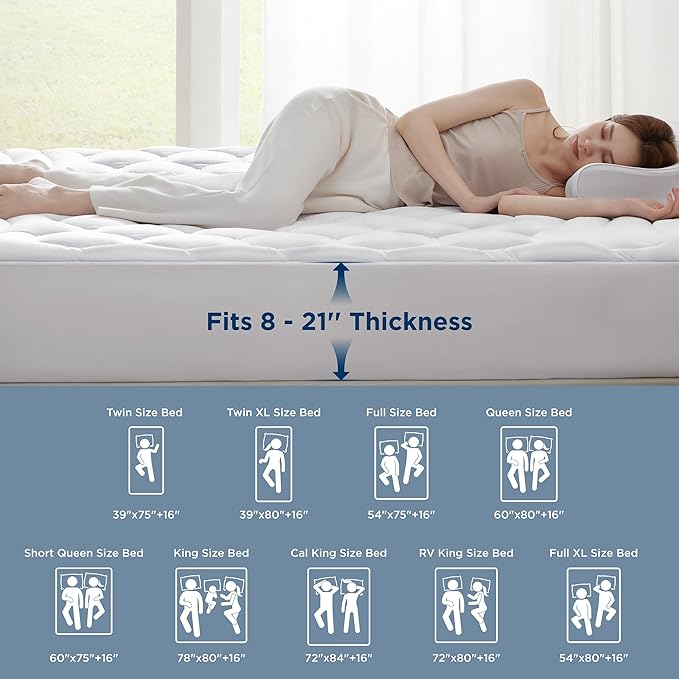 Bedsure RV King Mattress Pad - Quilted Fitted Mattress Topper Protector with 8-21 Inches Deep Pocket, Noiseless Bed Cover Padded for Camper and Motorhome, Machine Washable, White, 72x80 Inches