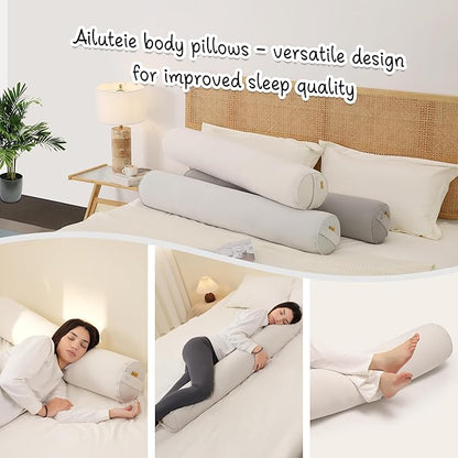 Long Round Body Pillow for Adults – Bolster Pillow for Bed, Cervical Roll Pillow, Firm Support for Sleeping,47 x 7.87 Inches,Misty White