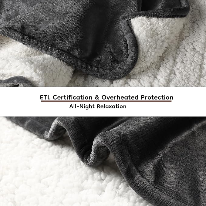 Electric Heated Blanket Full Size - 72"x84", Soft Flannel Heating Blanket, 10 Heating Levels, 1-12 H Auto Shut Off, Breathable Warm and Washable for Bed, Dark Grey