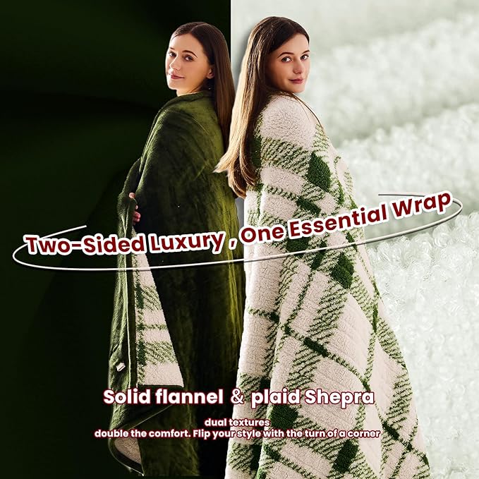 Heated Electric Blanket Throw Size - 50"x60" Flannel Heating Blanket with 10 Heating Levels & 5 Time Settings Over-Heat Protection, Winter Warmer for Adults with ETL Certification（Green）