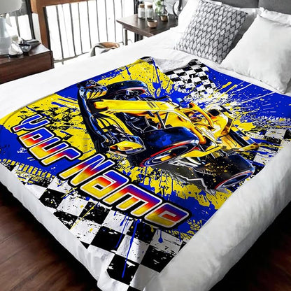 Boys Blanket Gifts Personalized Racing Car Blankets for Kids Teens Adults - 60" x 80" Custom Name Cool Car Themed Soft Lightweight Flannel Throws for Couch, Sofa, Bedroom Decor