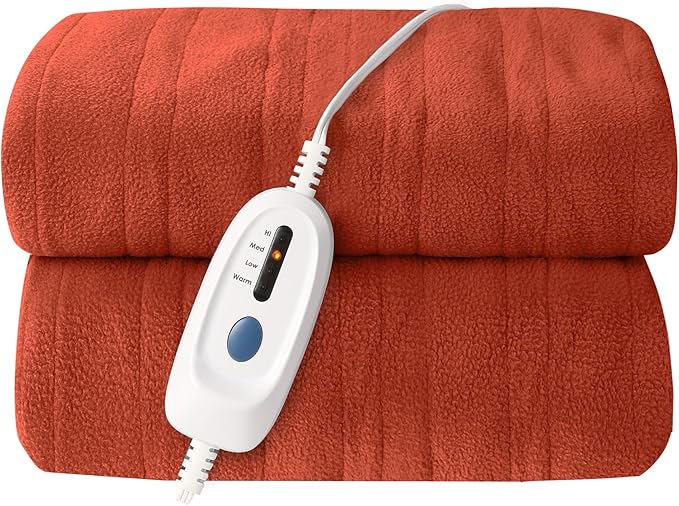 Electric Heated Blanket 72"x84" Full Size Microplush Cover Blanket, 4 Heat Settings & 10 Hours Auto Off, Cozy & Breathable, Warm All Night, Orange