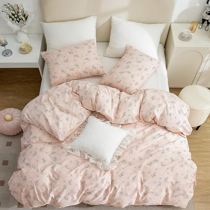King Duvet Cover, 100% Brushed Microfiber 3-Piece King Bedding Set, Reversible Floral Chic Garden Style Pattern King Flower Duvet Cover with Zipper Closure