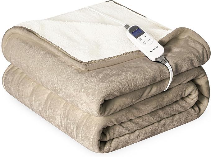 Heat Blanket 72”x84” Full Size,Soft Flannel & Sherpa Reversible Electric Blanket with 10 Heat Settings,12 Timer Setting and 8 Hours Auto-Shut Off,ETL Certified Machine Washable,Light Brown