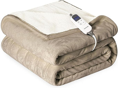 Heat Blanket 72”x84” Full Size,Soft Flannel & Sherpa Reversible Electric Blanket with 10 Heat Settings,12 Timer Setting and 8 Hours Auto-Shut Off,ETL Certified Machine Washable,Light Brown