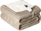 Heat Blanket 62”x84” Twin Size,Soft Flannel & Sherpa Reversible Electric Blanket with 10 Heat Settings,12 Timer Setting and 8 Hours Auto-Shut Off,ETL Certified Machine Washable,Light Brown