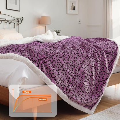 Electric Heated Blanket Full Size - 72"x84", Leopard Print Flannel Soft Heating Blanket, 10 Heating Levels, 1-12 H Auto Shut Off, Breathable Warm and Washable for Bed, Black Purple