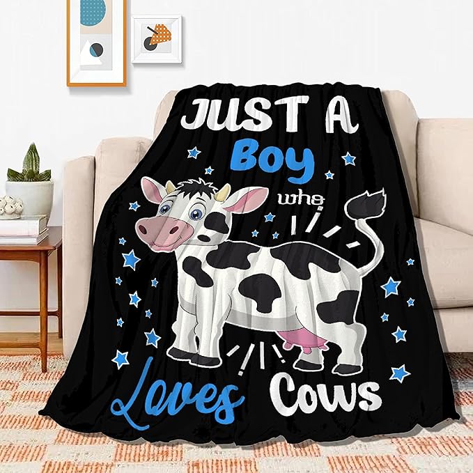 Just A Boy Who Loves Cows Blanket Soft Blankets and Throws Flannel Cozy Lightweight Quilt Gift Perfect for Bed Sofa Couch-50 x40 Small for Kids