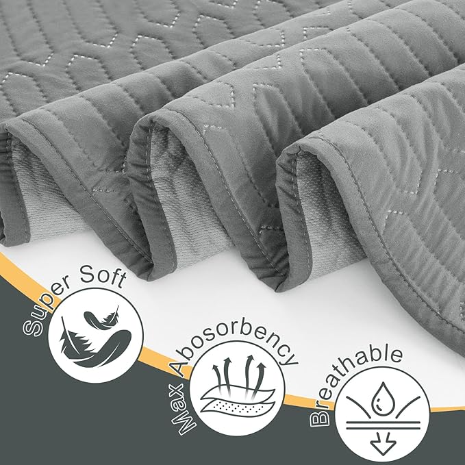 Washable Underpads (34x36 Inch) - Waterproof Reusable Bed Underpads, Heavy Absorbency Incontinence Bed Pads for Adults, Kids, Elderly, and Pets, Leakproof & Non-Slip Mattress Pad for Bedwetting