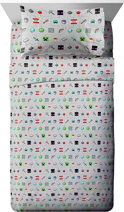 Jay Franco Minecraft Monster Hunters 4 Piece Twin Bed Set - Includes Reversible Comforter & Sheet Set - Bedding Features Creeper - Super Soft Fade Resistant Microfiber (Official Minecraft Product)