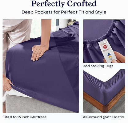 California Design Den Full Size Bed Sheets Set - Soft 400 Thread Count Sateen, Natural 100% Cotton Sheets with Deep Pockets, Breathable, and Durable Bedding Set - Purple