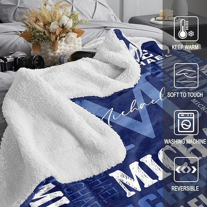 Personalized Blankets for Teen Boys Girls - Printed in USA Custom Blanket with Kid Names Reversible Plush Ultra-Soft Sherpa Fleece Monogrammed Baby Throw Blankets Customized Birthday Gifts for Adults
