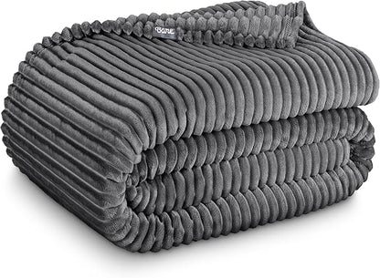 Bare Home Textured Fleece Blanket - Twin/Twin Extra Long - Ultra-Soft Lightweight for Bed, Sofa, and Couch - Luxury Microplush - Cozy Warm Blanket (Twin/Twin XL, Ribbed Grey)
